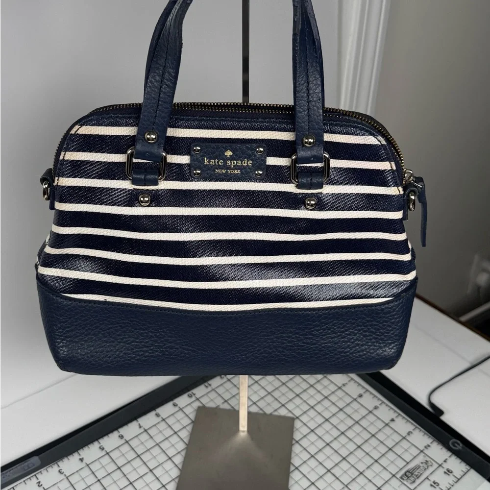 Kate Spade Navy and White Striped Royal Blue Satchel. Slight edge wear. - Picture 2 of 10